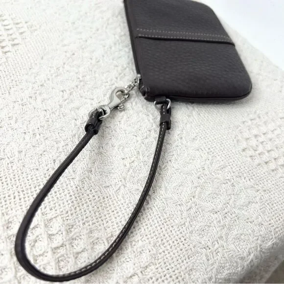 Y2K Coach Small Pebble Leather Wristlet F42389 Silver Mahogany Brown Clip Pouch - Picture 4 of 10
